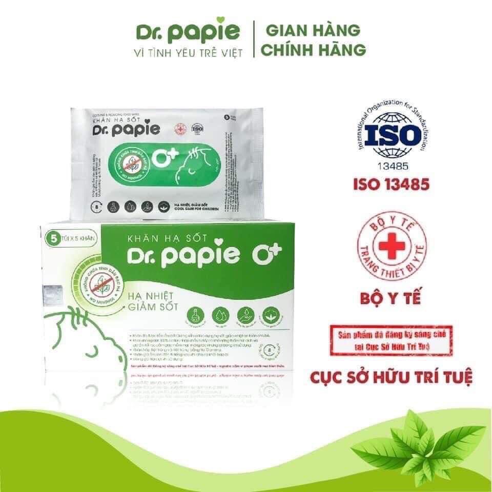 Khăn Lau Hạ Sốt 0+ Dr Papie Cho Bé Hạ Nhiệt Giảm Sốt (2 loại cho bé từ sơ sinh đến trên 3 tháng)