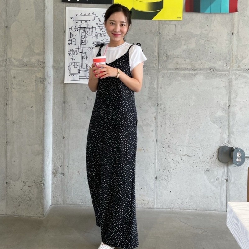 Bộ Áo Liền Quần Chiffon Tay Ngắn Ống Rộng Họa Tiết Chấm Bi Thời Trang Mùa Hè Hàn Quốc Cho Nữ | BigBuy360 - bigbuy360.vn