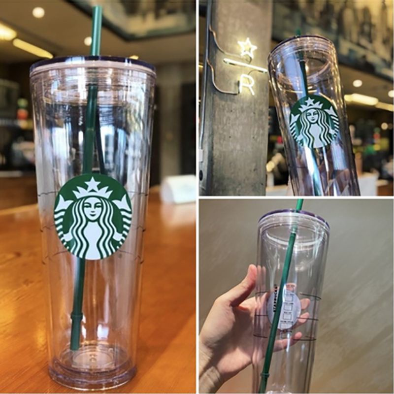 Bình Giữ Nhiệt Cao Cấp Starbucks Cà Phê 710Ml/473Ml 2 Lớp Mờ Đen Cà Phê Mờ Straw Cup 24Oz/16Oz