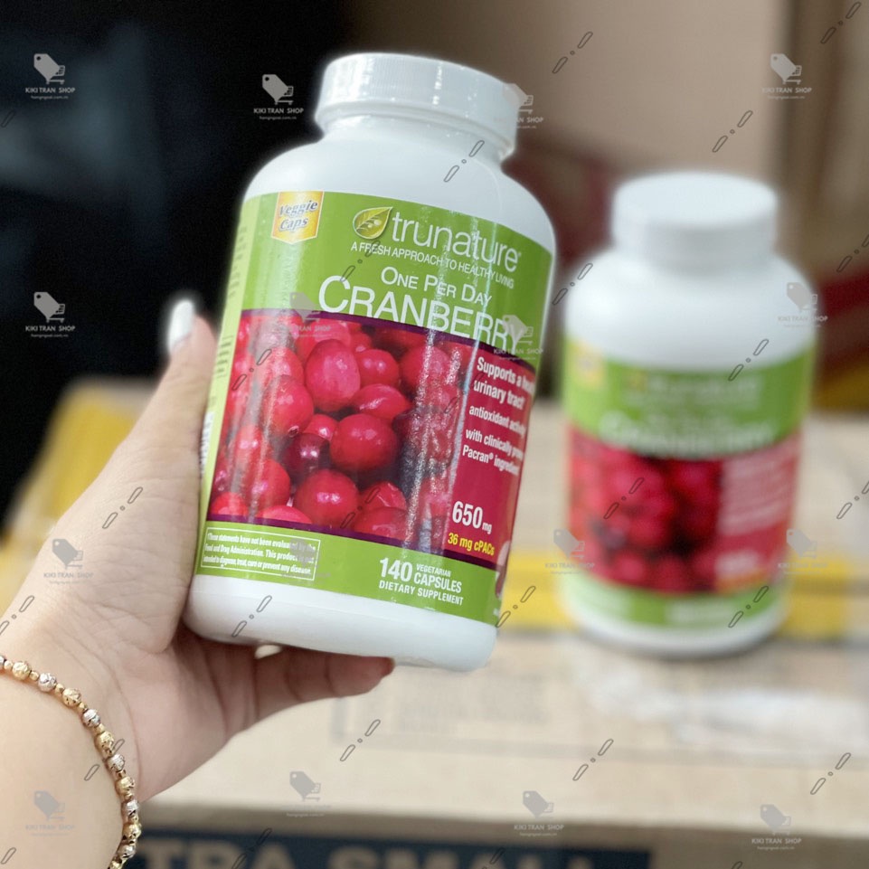 Viên uống hỗ trợ viêm đường tiết niệu Trunature Cranberry 650mg, hộp 140 viên chính hãng Mỹ, chống oxy hóa cao
