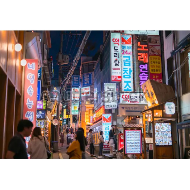 Tranh dán tường đường phố Hàn Quốc 3D Miễn Phí chèn tên riêng Quán, chèn chữ và logo theo yêu cầu