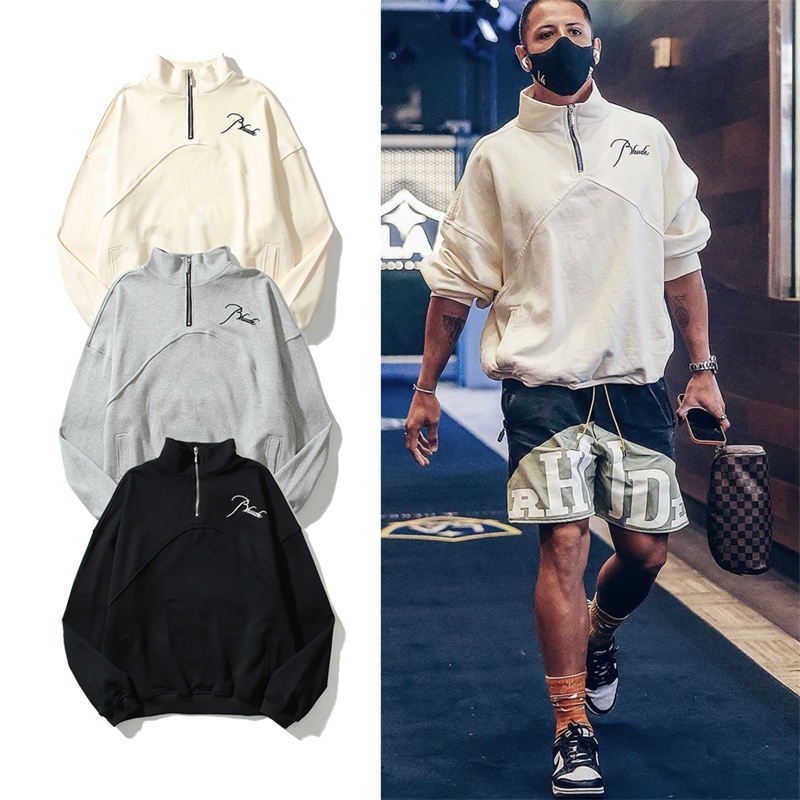 Áo Khoác Thể Thao Cổ Đứng Tay Dài Thêu Chữ RHUDE Phối Khóa Kéo Thời Trang Cho Cặp Đôi