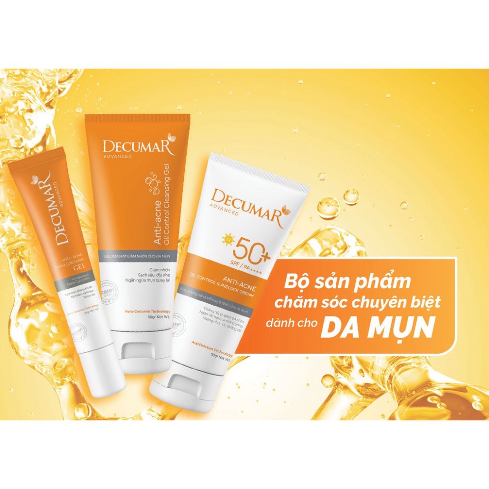 Combo Decumar Advanced gồm 01 gel ngừa mụn 20gr và 01 sữa rửa mặt dạng Gel Decumar Clean 50gr ngừa mụn thâm viêm đầu đen