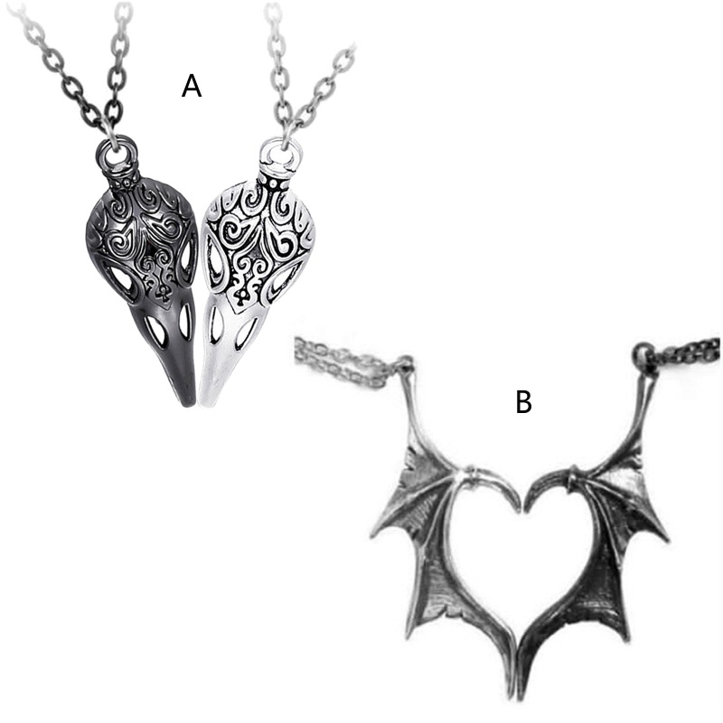 Set 2 Vòng cổ Tình Bạn Mặt Lông Vũ Hình Trái Tim Ghép Đôi