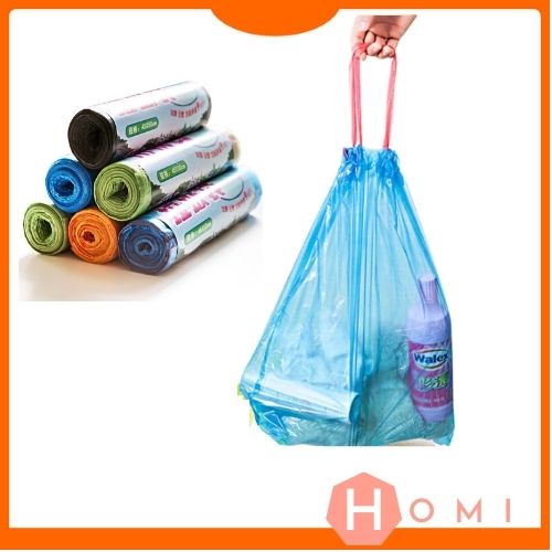Túi Đựng Rác DÂY RÚT [COMBO 5 CUỘN], Bao rác tự phân huỷ SIÊU DAI 45x50 cm, sạch sẽ không dính tay - DHOMI Store