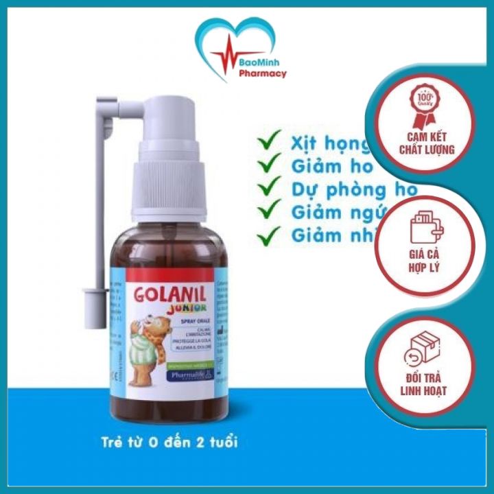 Xịt Họng Golanil Spray Orale 30ml - Xịt Sát Trùng Họng Giảm Ho, Đau, Ngứa Rát Họng Cho Bé Chiết Xuất Keo Ong