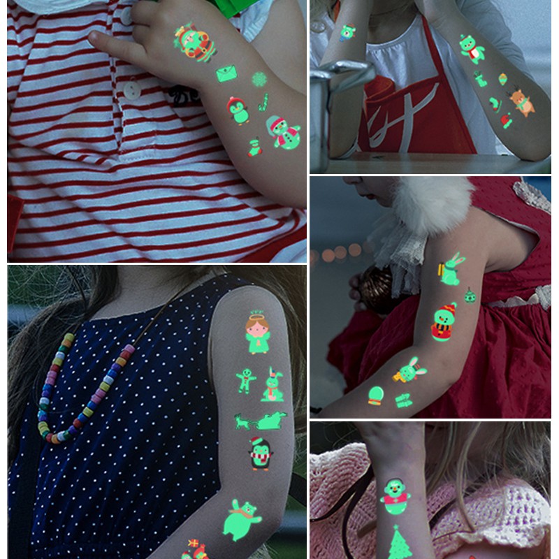 Nhãn dán dạ quang bám tạm thời chống nước họa tiết hoạt hình xinh xắn dành cho bé