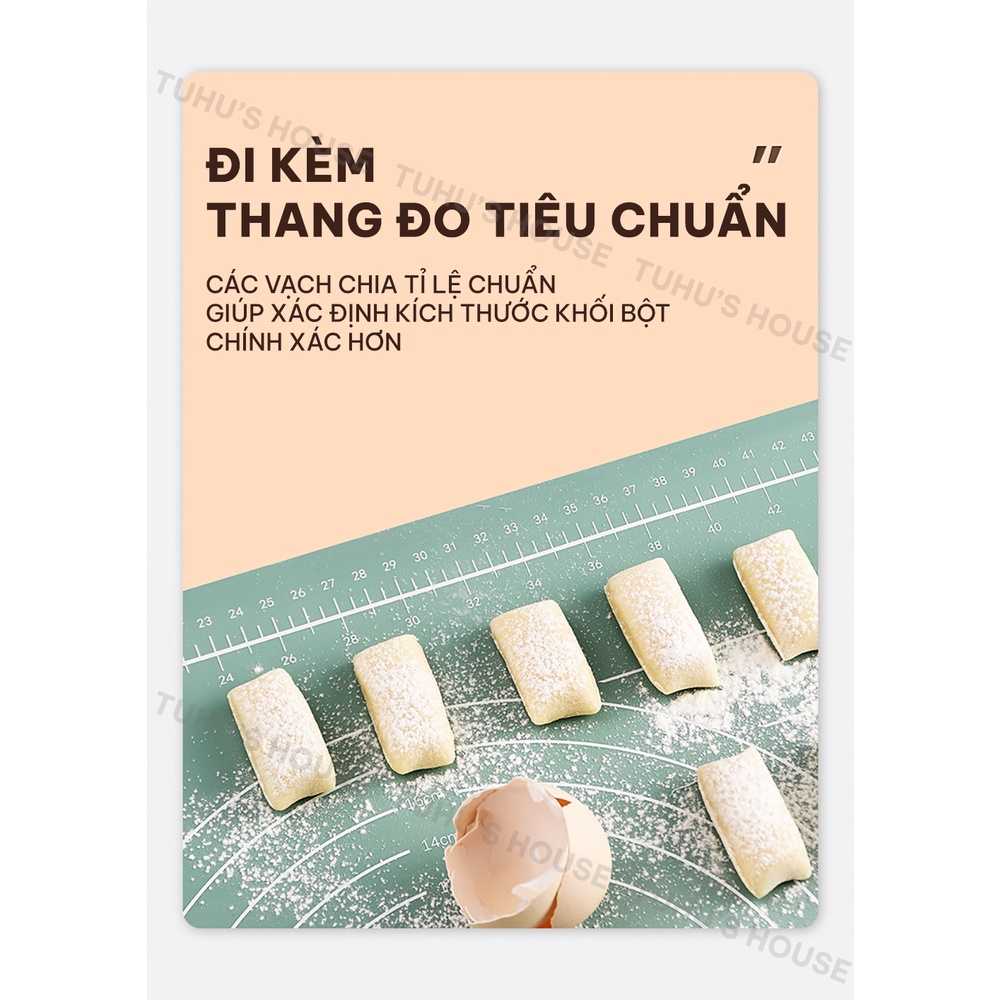 Dụng cụ làm bánh silicon, bộ dụng cụ nhà bếp gồm thảm nhào bột, cây cán lăn bột, dao cắt bột silicone - Tuhu’s House