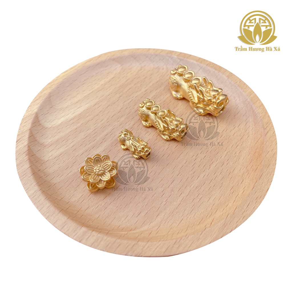 Charm tỳ hưu, hoa sen đồng mix vòng tay phong thủy trầm hương HÀ XÁ tài lộc