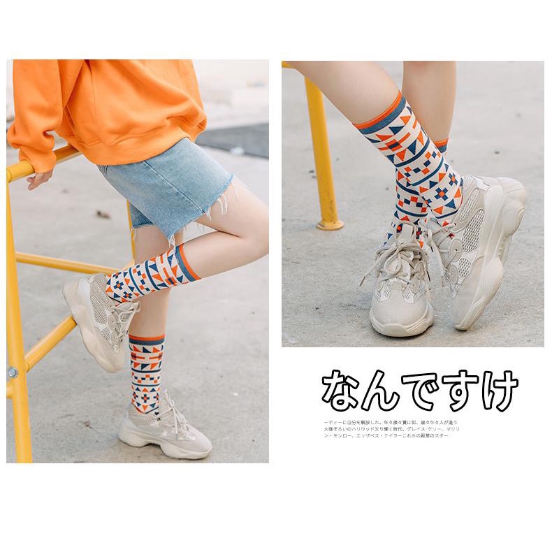 TIAN TIAN T050 Hàng mới về Tất nam nữ Vớ Cotton cổ vừa họa tiết kẻ sọc thời trang Unisex