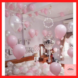 Set bóng bay trang trí phòng cưới, phòng tân hôn lãng mạn màu hồng c57 🎁TẶNG KÈM: 1 cuộn ruy băng + 100 cánh hoa hồng