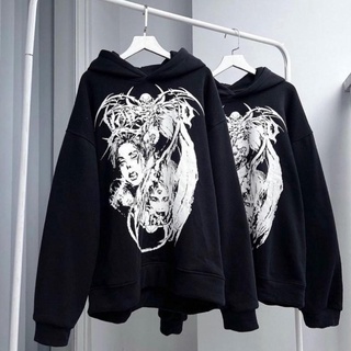 Áo hoodie form rộng tay bồng mũ hai lớp - Đầu lâu rồng