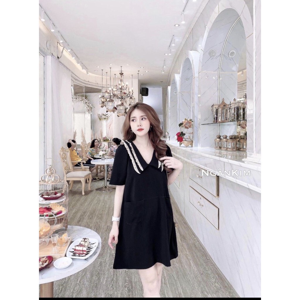 Đầm Bầu Thiết Kế Váy Bầu Thời Trang Công Sở Đen cổ tim viền trắng 3 size