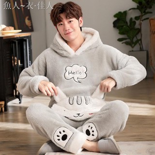 ◊bộ đồ ngủ vải flannel lông cừu san hô dày ấm áp mùa thu đông cho nam