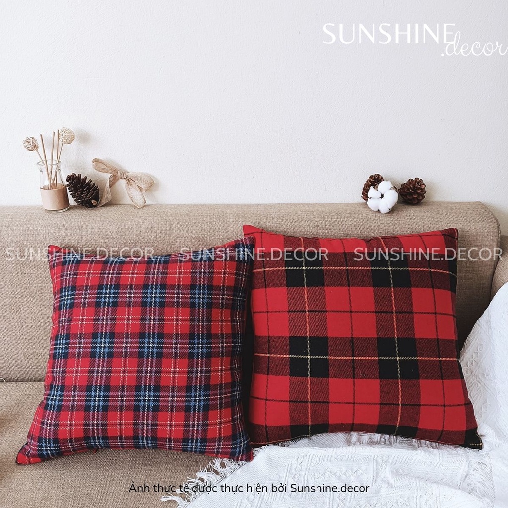 Vỏ gối sofa, bọc gối tựa lưng, áo gối ôm họa tiết kẻ caro phong cách Bắc Âu-Sunshine.decor