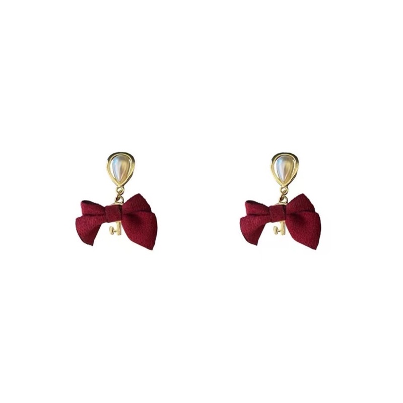 Bông tai mạ bạc 925 hình nơ đỏ phong cách vintage ngọt ngào