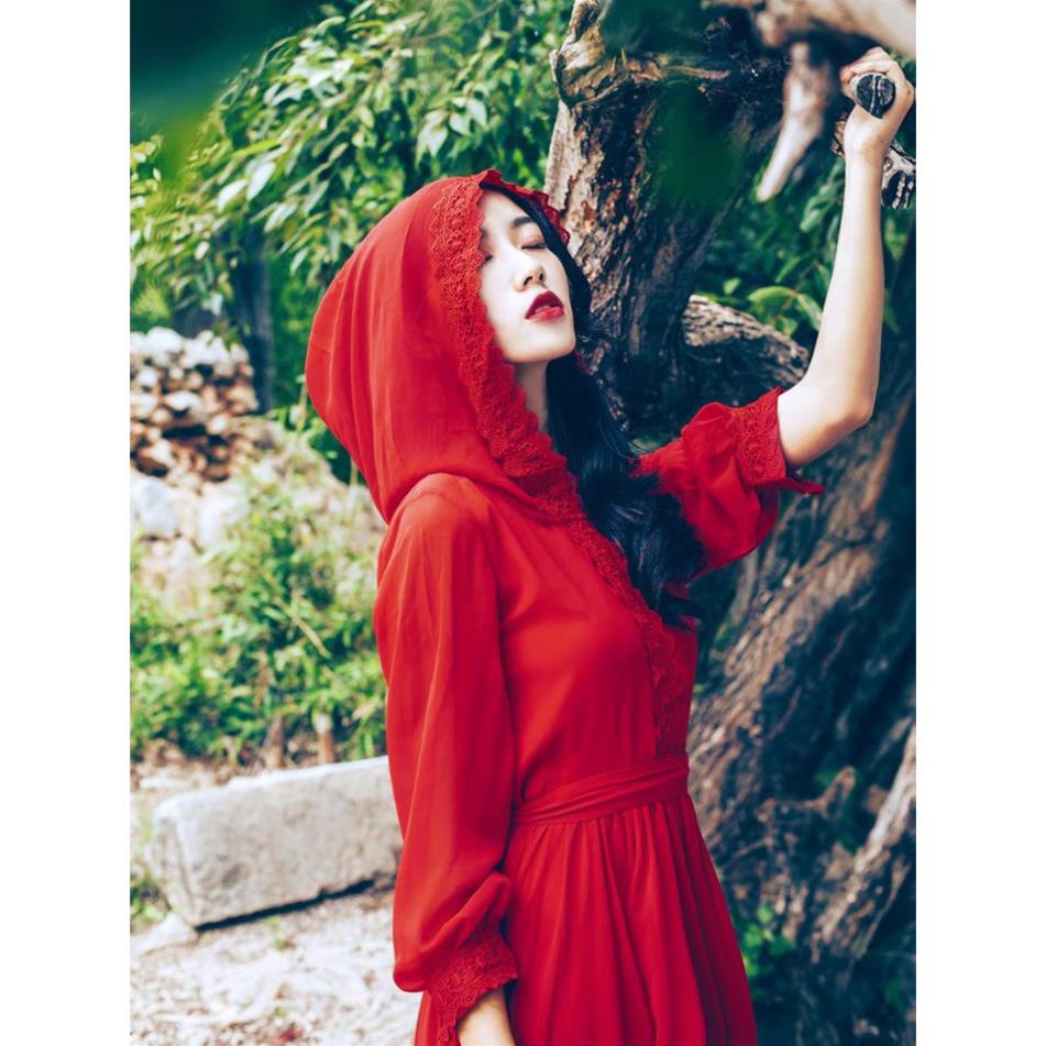 VIP Đầm Vintage, Váy Maxi Đi Biển V67, Chất Voan Mềm Mát, Màu Đỏ, Siêu Phẩm Của Tín Đồ Sống Ảo, Mẫu Mới Hè 2021