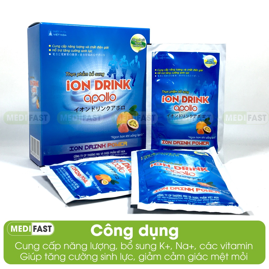 Bột điện giải Ion Drink - giúp bù nước và năng lượng khi chơi thể thao, sốt cao Oresol Hộp 5 gói hương chanh leo