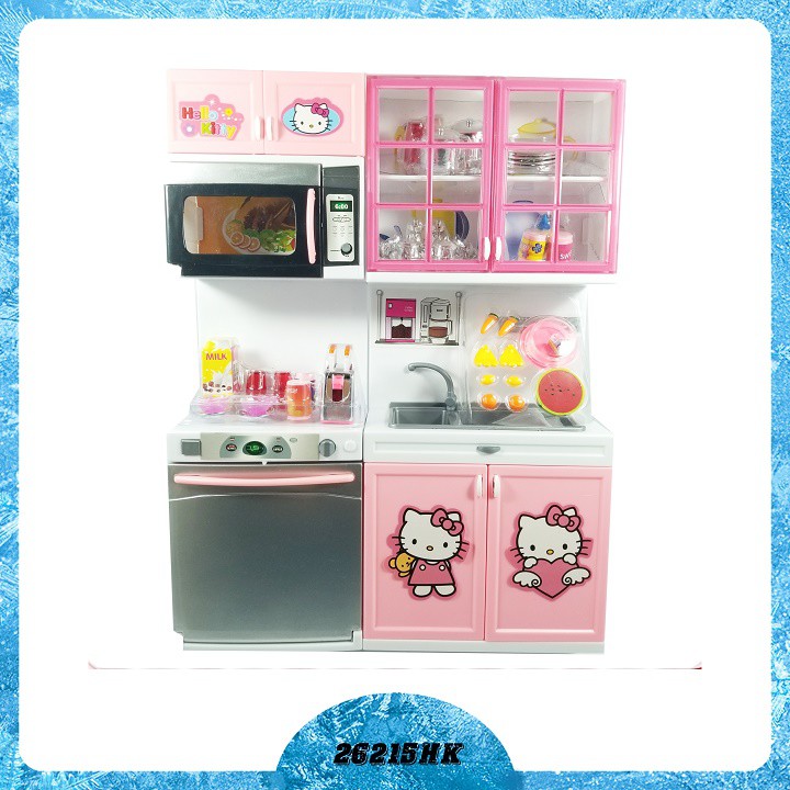 Đồ Chơi Tủ Bếp Hello Kitty 2 Ngăn Cao Cấp Màu Hồng Có Tiếng Nấu Ăn Cho Bé Chơi Đồ Hàng Vui Nhộn