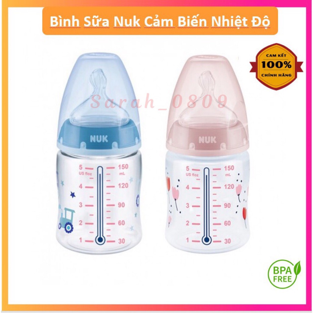 (có tem nhà phân phối) Bình Sữa Chỉnh Nha Cảm Biến Nhiệt Nuk 300ml