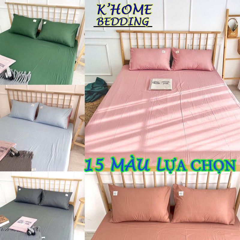 Bộ ga giường cotton tici K'home drap giường kèm 2 áo gối nằm 1 màu đơn sắc đủ mọi size nệm