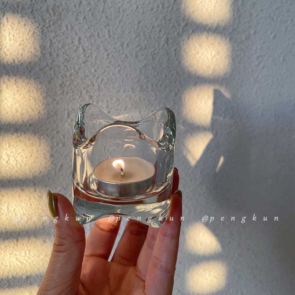 Giá Đỡ Cốc/Nến Bằng Kính Viền Cong Kiểu Bắc Âu Đơn Giản Lãng Mạn Để Bàn Trang Trí