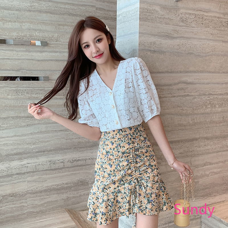 Chân Váy Hoa Lưng Cao Phong Cách Hàn Quốc Cho Nữ