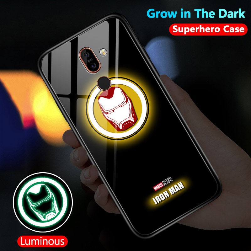 Ốp điện thoại kính dạ quang in hình Marvel Avengers cho Nokia X6 X7 6.1 Plus 7.1 Plus 7 Plus 8.1