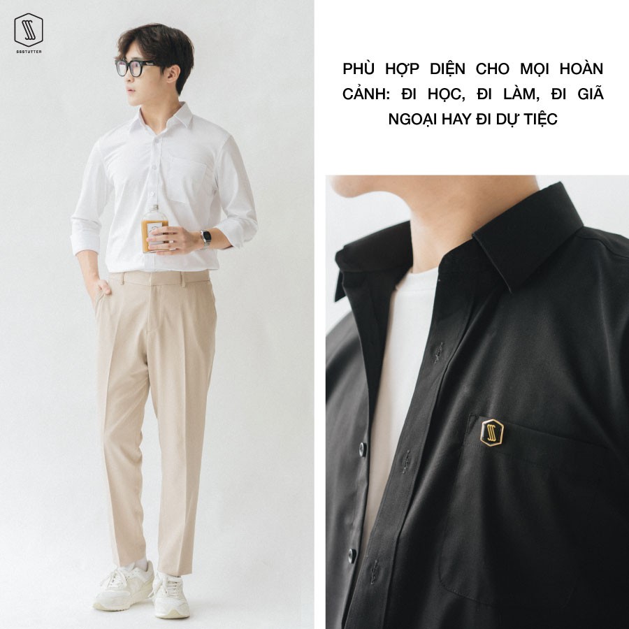 Áo sơ mi nam SSSTUTTER dài tay có túi ngực vải bamboo thoáng mát classic shirt | BigBuy360 - bigbuy360.vn