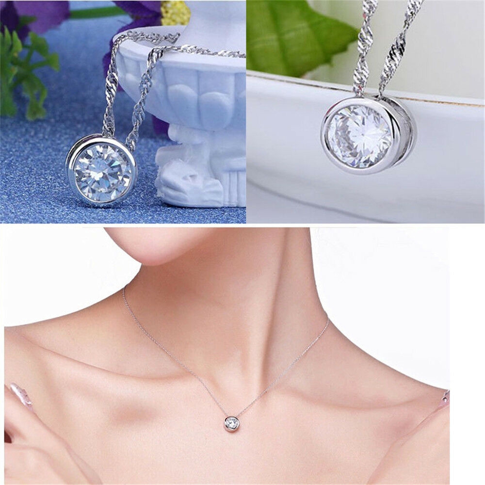 Dây chuyền bạc mặt tròn đính đá pha lê cho phái nữ
