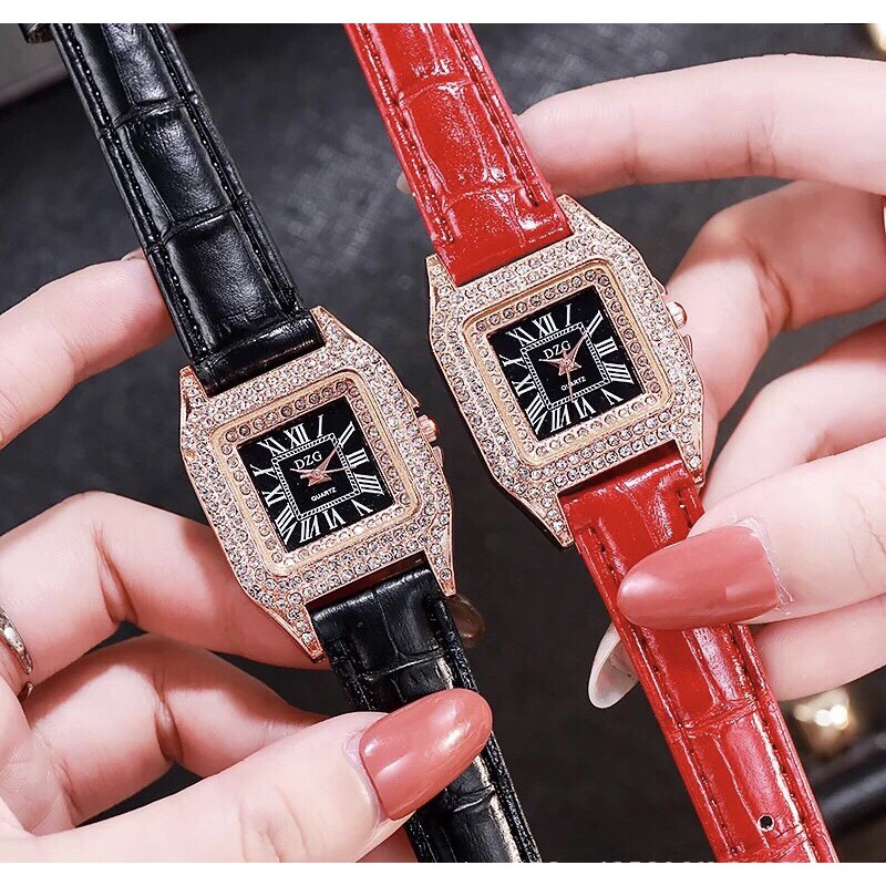 Đồng hồ thời trang nữ DZG dây da mặt đính cườm sang trọng V3265