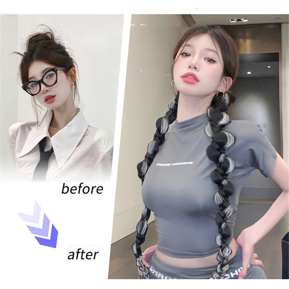 Bộ 2 Tóc Giả Thắt Bím Đuôi Ngựa Phong Cách Hip Hop Thời Trang Cho Nữ