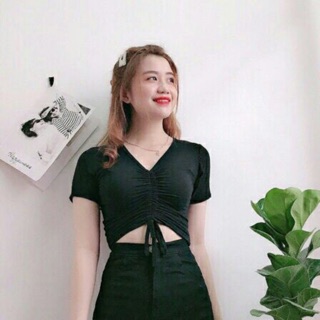 ÁO CROPTOP RÚT DÂY TAY NGẮN