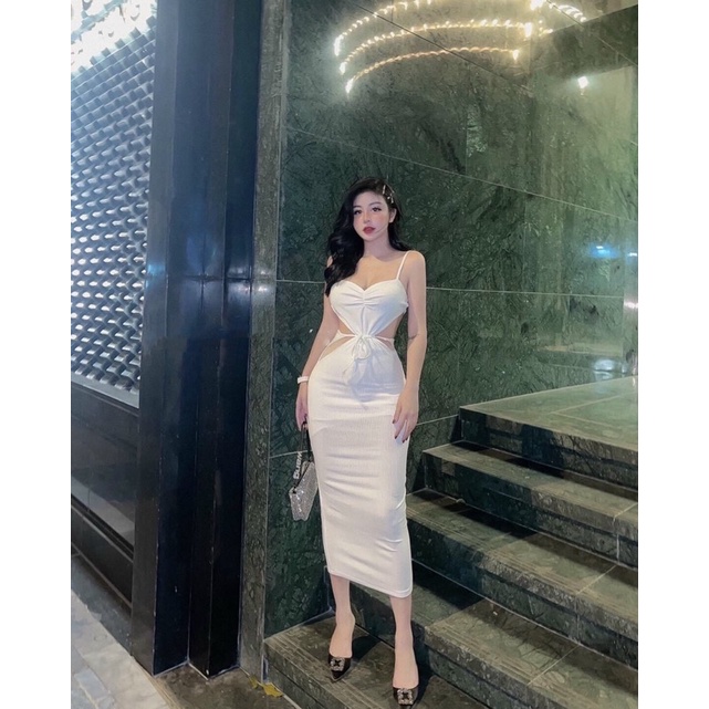 ĐẦM BODY HAI DÂY HỞ EO DÁNG DÀI SEXY