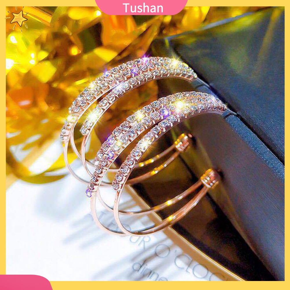 TUSH_Women Rhinestone Multi C Shape Circle Hoop Earrings Statement Party Jewelry Gift