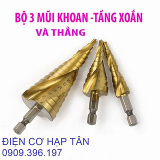 BỘ 3 MŨI KHOAN THÁP THẲNG  ,XOẮN  CỠ LƠN HSS