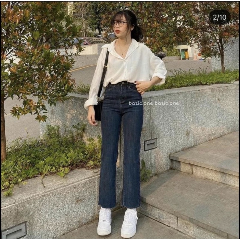 Quần jeans suông ống đứng mẫu trơn basic