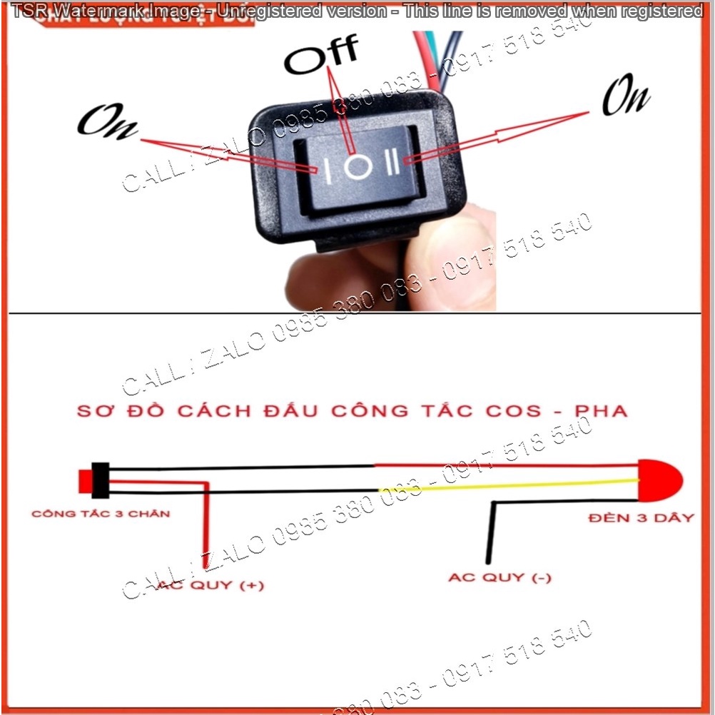 Công Tắc 3 Chế Độ On-Off-On Kèm Pat Gắn Chân Gương Lắp Đèn Trợ Sáng Cho Xe Máy