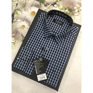 ÁO SƠ MI DÀI TAY OWEN MỚI NHẤT 2020 KẺ CARO XANH ĐẬM NỀN XÁM AR20590