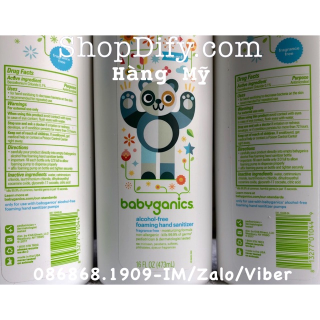 Nước rửa tay khô Babyganics chai lớn 473ml refill tiết kiệm