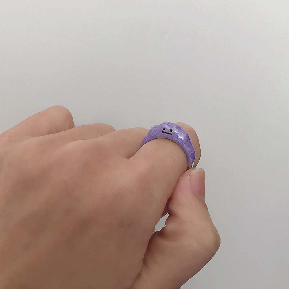 Nhẫn hở bằng hợp kim màu tím hình mặt cười dễ thương cá tính phong cách Hàn Quốc cho nữ