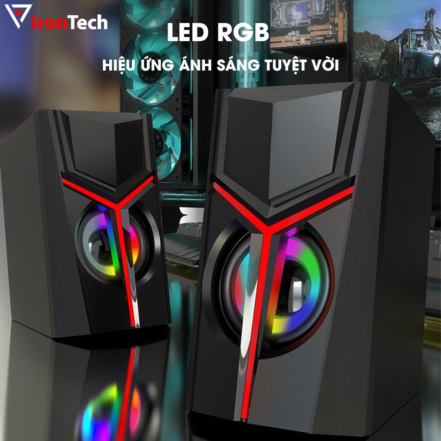 Loa máy vi tính gaming IronTech Bonks DX19 LED RGB đổi màu super bass toàn dải tương thích laptop pc điện thoại tv