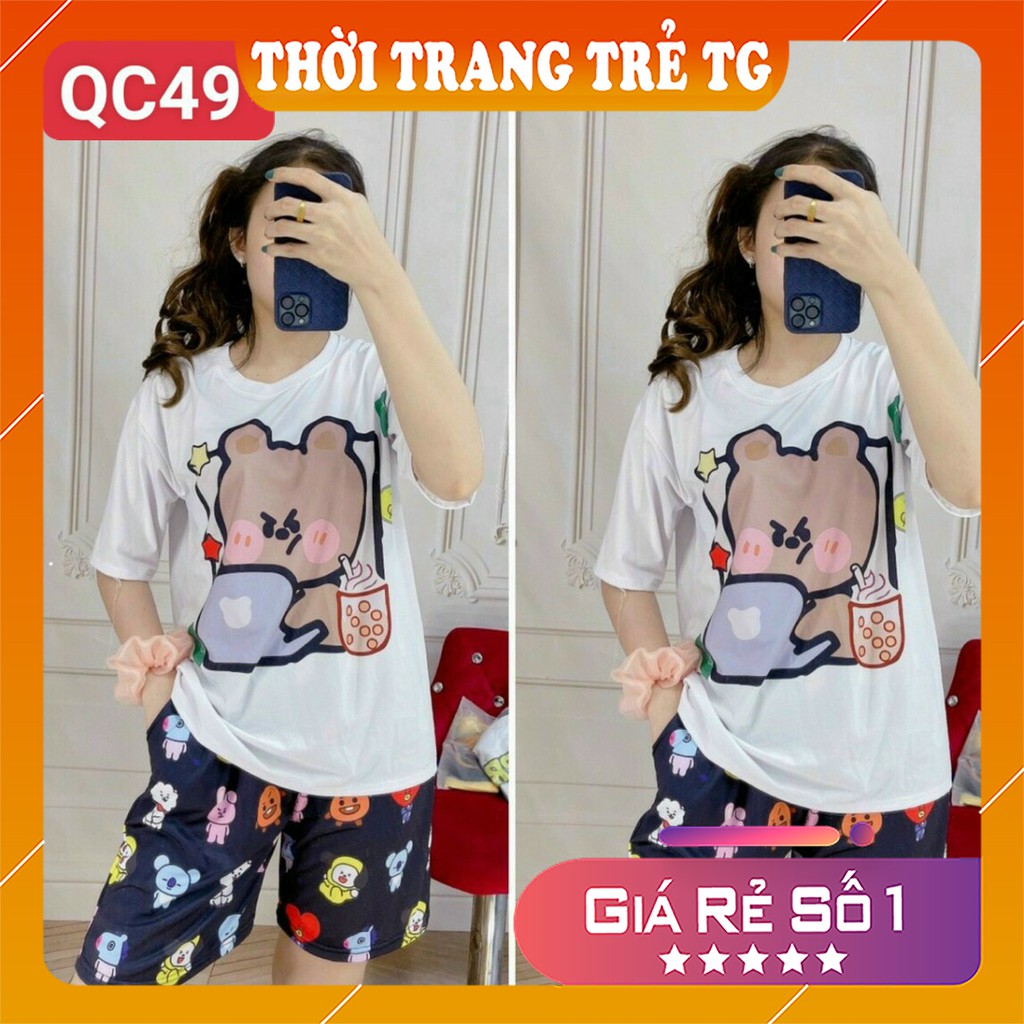 Đồ bộ hoạt hình 𝑭𝒓𝒆𝒆𝒔𝒉𝒊𝒑 Set đồ nữ QC43 Vịt Cute Set bộ Quần Đùi + ÁO cartoon 3D Cute Form Rộng Cực Thoáng Mát