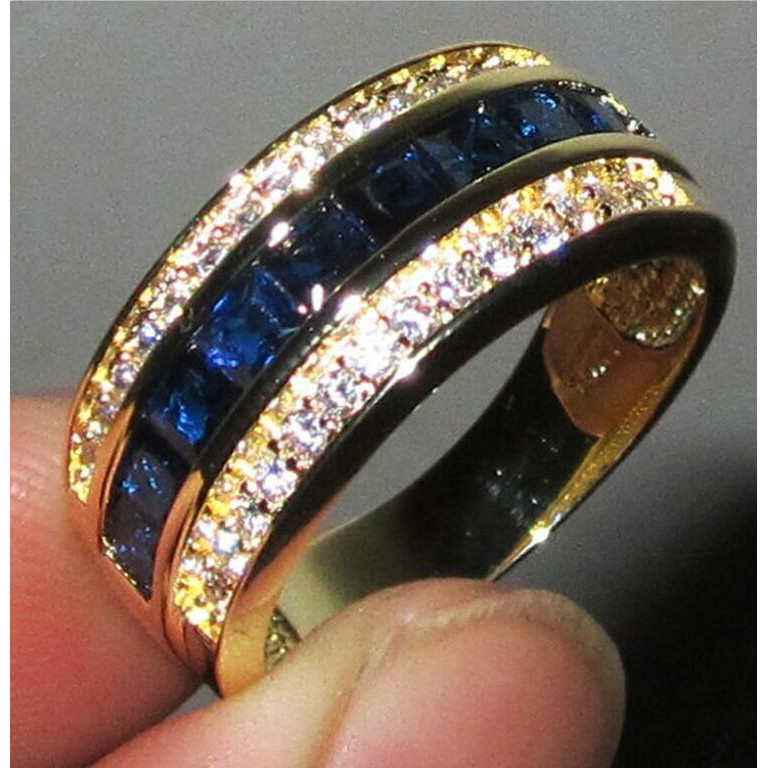 Toàn Bộ Nhẫn Mạ Vàng 18k Đính Đá Sapphire Hình Vuông Phong Cách Âu Mỹ Cho Nam Và Nữ