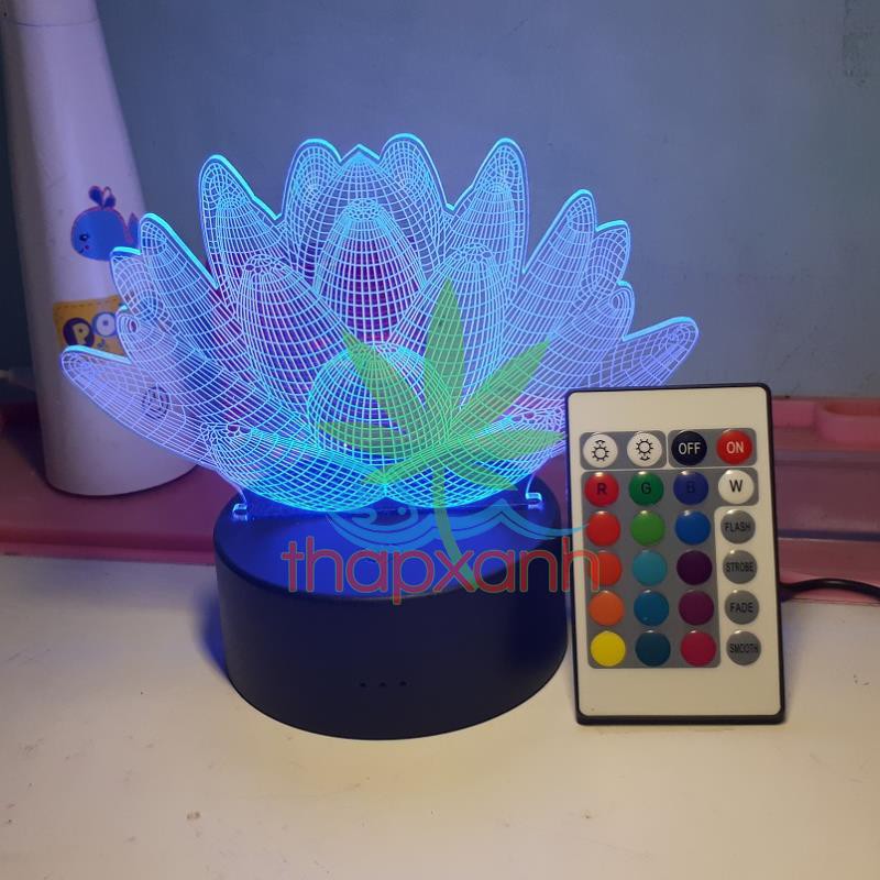 Đèn ngủ, Đèn trang trí Led 3D, Đèn ngủ 16 màu mini có điều khiển Bông Sen