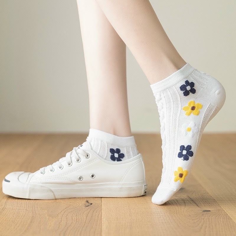 Sét 10 Đôi Tất Nữ Cổ Thấp Hoạ Mi hình Hoa Siêu Xinh
