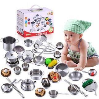 BỘ ĐỒ CHƠI NHÀ BẾP INOX 40 MÓN (STANLESS STEEL KITCHEN TOYS) SP001027