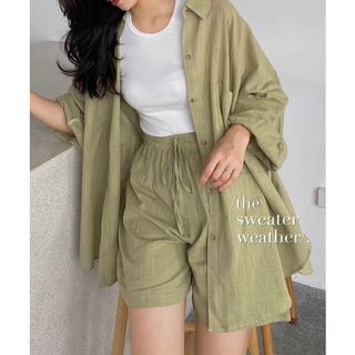 Set đũi linen áo sơ mi kèm short basic ( Ảnh thật )