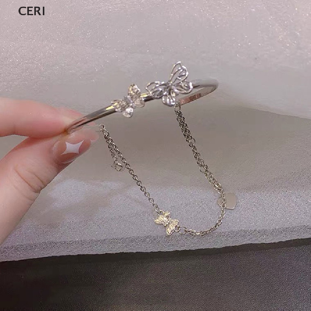 Vòng Tay Hai Lớp Dạng Chuỗi Xích Mở Hình Bướm Lấp Lánh Dễ Phối Đồ Có Thể Điều Chỉnh Cho Nữ