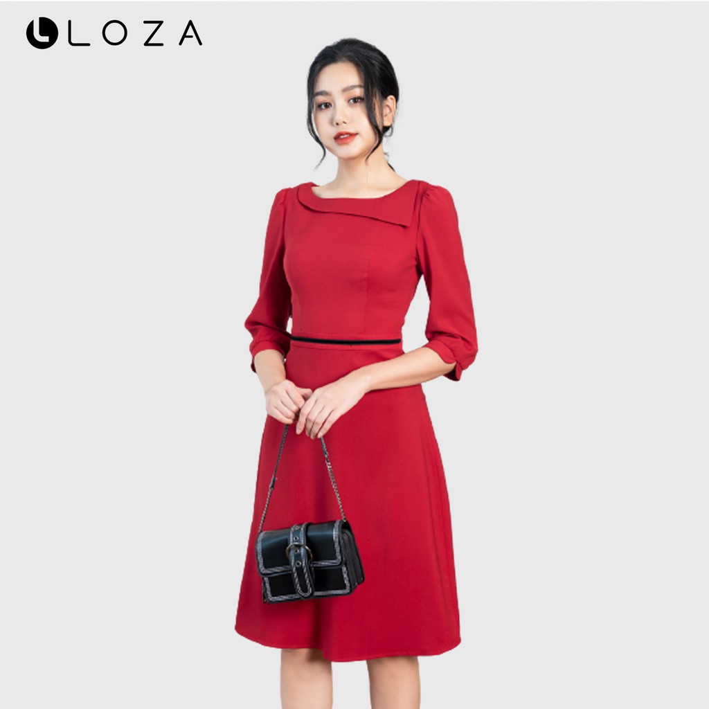 Đầm đỏ dáng xòe-LOZA LD12030